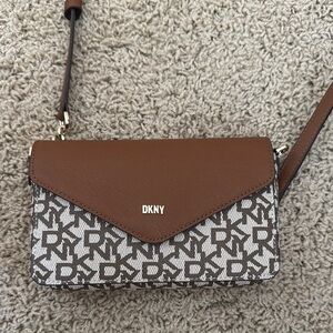 DKNY Brown and White Crossbody Bag
